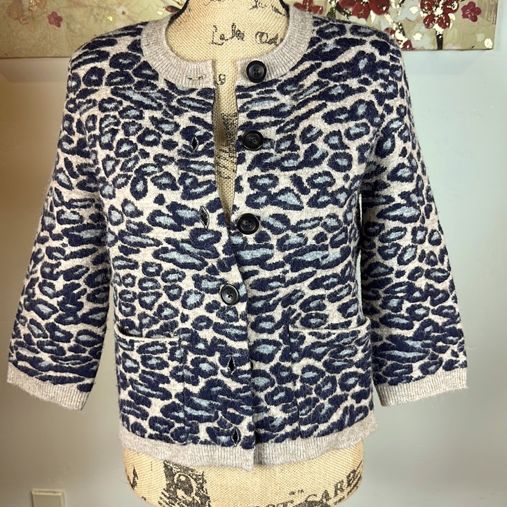Ann Taylor leopard print wool cardigan Medium